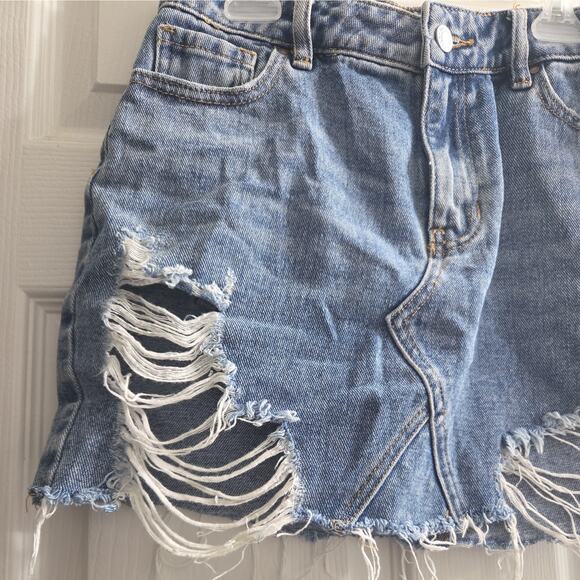 Pacsun Los Angeles Denim Mini Skirt Jean Cut Button Zip Distressed Waist 25 - Picture 4 of 8